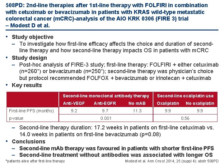 508 PD: 2 nd-line therapies after 1 st-line therapy with FOLFIRI in combination with