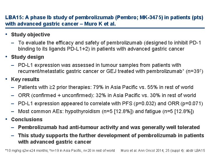 LBA 15: A phase Ib study of pembrolizumab (Pembro; MK-3475) in patients (pts) with