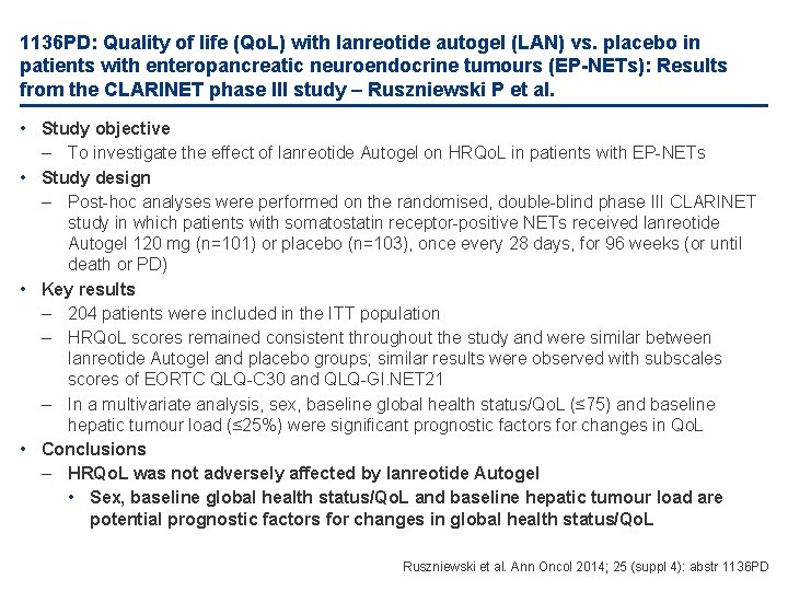 1136 PD: Quality of life (Qo. L) with lanreotide autogel (LAN) vs. placebo in