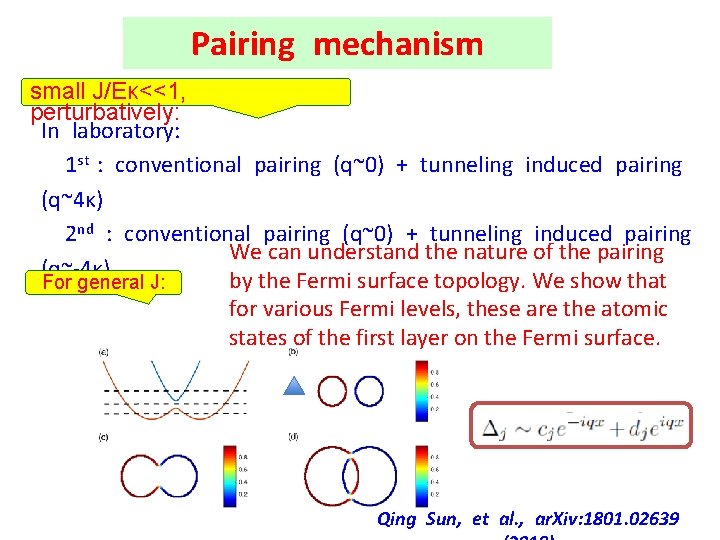 Pairing mechanism small J/Eκ<<1, perturbatively: In laboratory: 1 st : conventional pairing (q~0) +