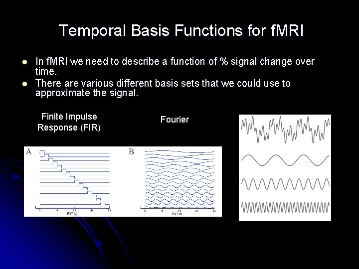 Temporal Basis Functions for f. MRI l l In f. MRI we need to