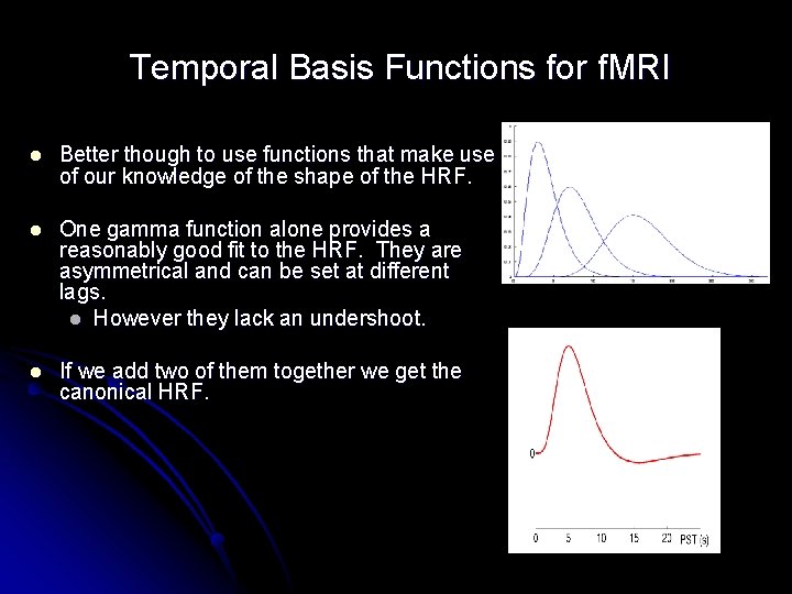 Temporal Basis Functions for f. MRI l Better though to use functions that make