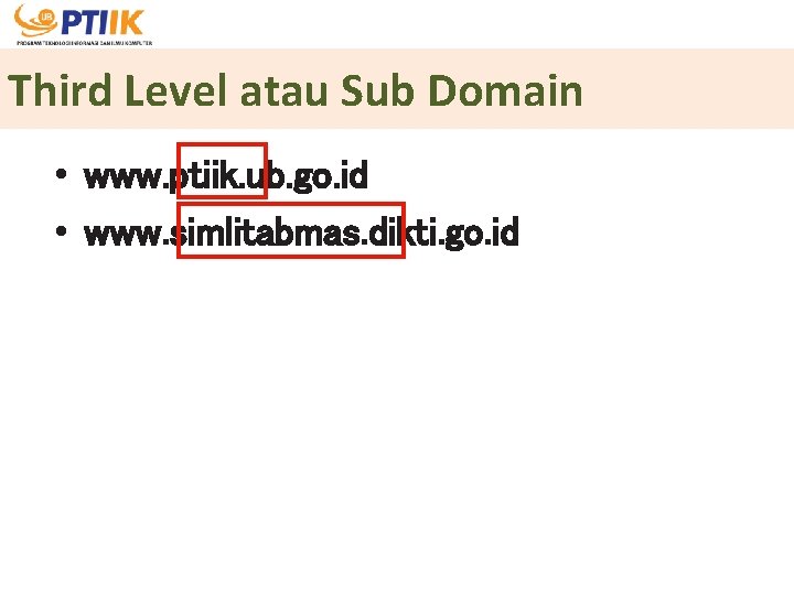 Third Level atau Sub Domain • www. ptiik. ub. go. id • www. simlitabmas.