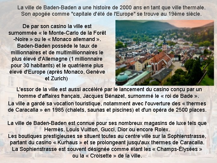 La ville de Baden-Baden a une histoire de 2000 ans en tant que ville