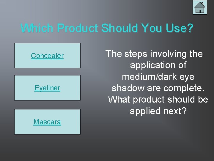 Which Product Should You Use? Concealer Eyeliner Mascara The steps involving the application of