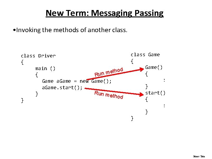 New Term: Messaging Passing • Invoking the methods of another class Driver { main