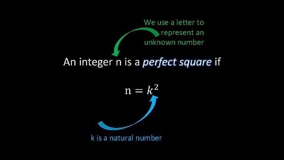 We use a letter to represent an unknown number k is a natural number