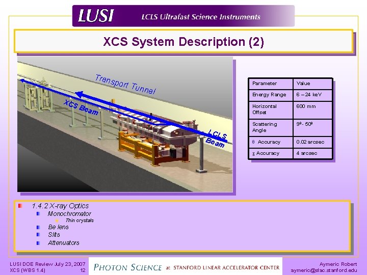 XCS System Description (2) Trans port T XCS Bea unne l m LCL S