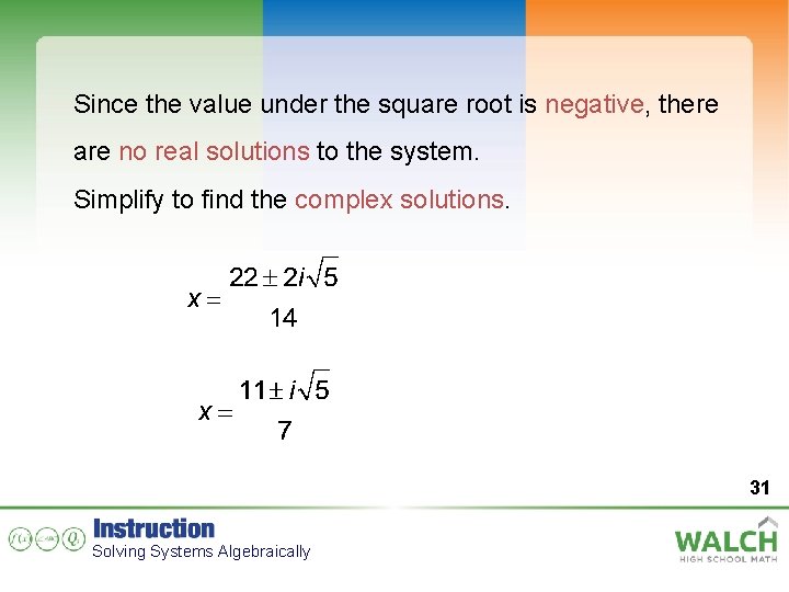 Since the value under the square root is negative, there are no real solutions