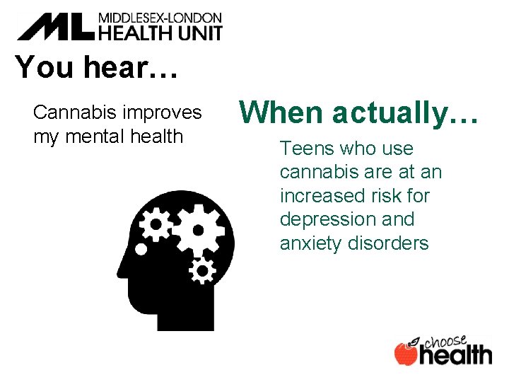 You hear… Cannabis improves my mental health When actually… Teens who use cannabis are