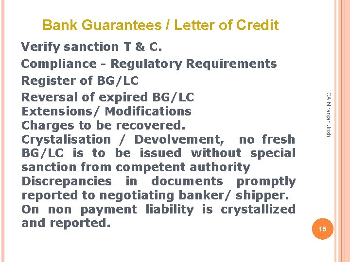 Bank Guarantees / Letter of Credit CA Niranjan Joshi Verify sanction T & C.