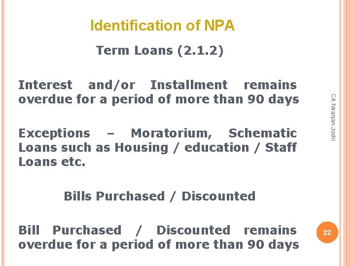 Identification of NPA Term Loans (2. 1. 2) Exceptions – Moratorium, Schematic Loans such