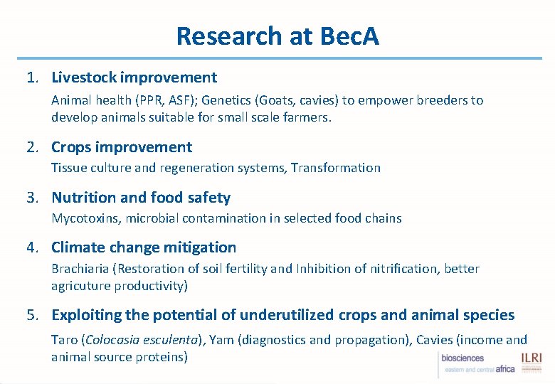 Biosciences eastern and central Africa International Livestock Research