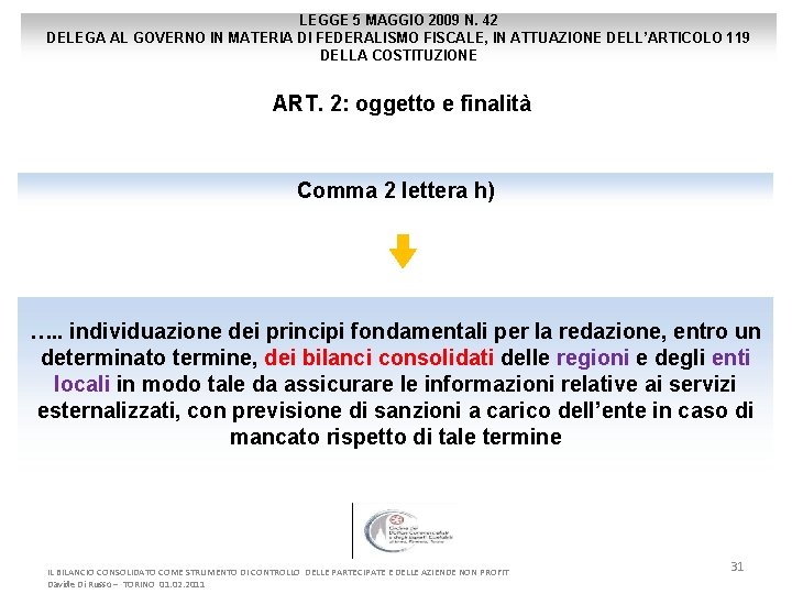 LEGGE 5 MAGGIO 2009 N. 42 DELEGA AL GOVERNO IN MATERIA DI FEDERALISMO FISCALE,