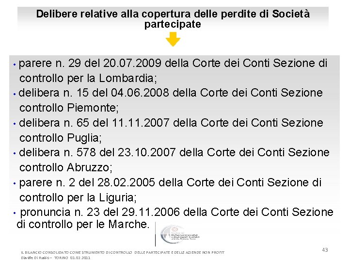 Delibere relative alla copertura delle perdite di Società partecipate parere n. 29 del 20.