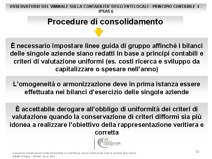 OSSERVATORIO DEL VIMINALE SULLA CONTABILITA’ DEGLI ENTI LOCALI – PRINCIPIO CONTABILE 4 IPSAS 6