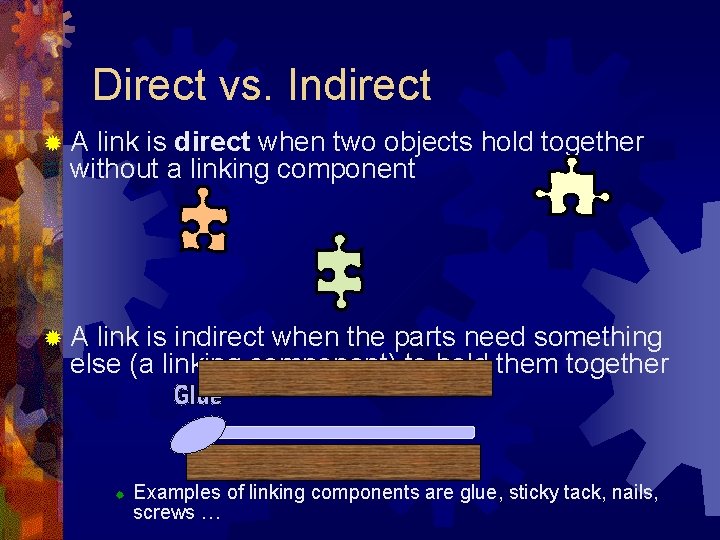 Direct vs. Indirect ®A link is direct when two objects hold together without a