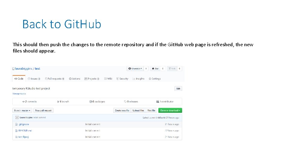 Back to Git. Hub This should then push the changes to the remote repository Back to Git. Hub This should then push the changes to the remote repository
