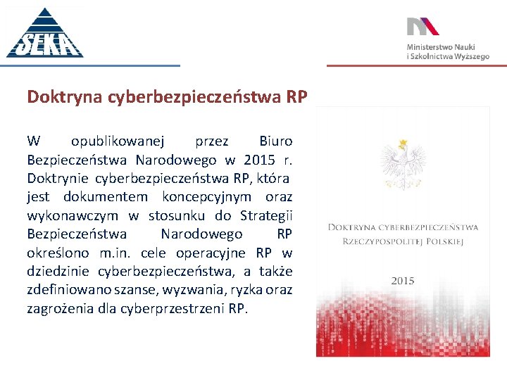 Doktryna cyberbezpieczeństwa RP W opublikowanej przez Biuro Bezpieczeństwa Narodowego w 2015 r. Doktrynie cyberbezpieczeństwa