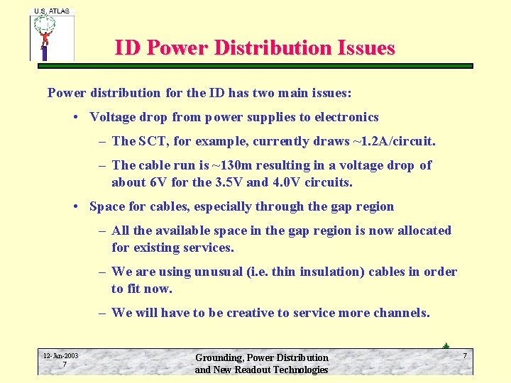 ID Power Distribution Issues Power distribution for the ID has two main issues: •