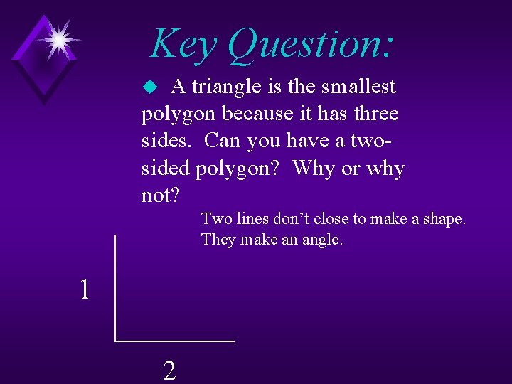 Key Question: A triangle is the smallest polygon because it has three sides. Can