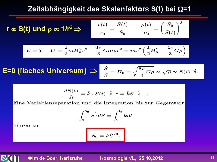 Zeitabhängigkeit des Skalenfaktors S(t) bei =1 r S(t) und 1/r 3 E=0 (flaches Universum)