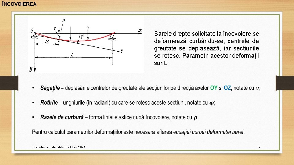 ÎNCOVOIEREA Barele drepte solicitate la încovoiere se deformează curbându-se, centrele de greutate se deplasează, ÎNCOVOIEREA Barele drepte solicitate la încovoiere se deformează curbându-se, centrele de greutate se deplasează,