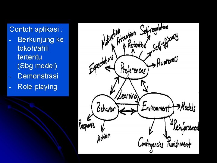 Contoh aplikasi : - Berkunjung ke tokoh/ahli tertentu (Sbg model) - Demonstrasi - Role