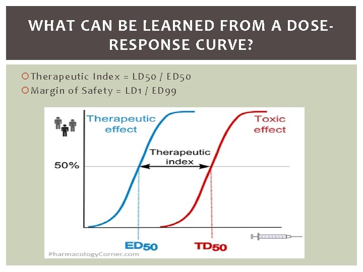 WHAT CAN BE LEARNED FROM A DOSERESPONSE CURVE? Therapeutic Index = LD 50 /