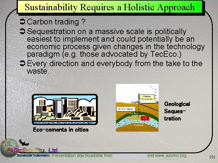 Sustainability Requires a Holistic Approach Ü Carbon trading ? Ü Sequestration on a massive