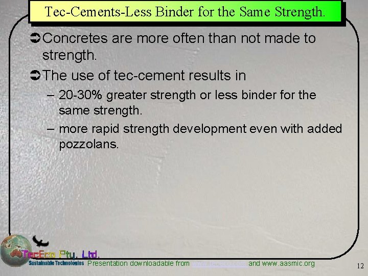 Tec-Cements-Less Binder for the Same Strength. Ü Concretes are more often than not made