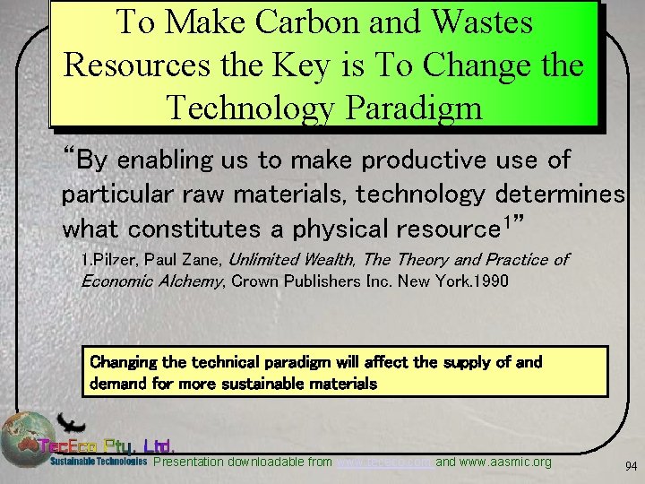 To Make Carbon and Wastes Resources the Key is To Change the Technology Paradigm