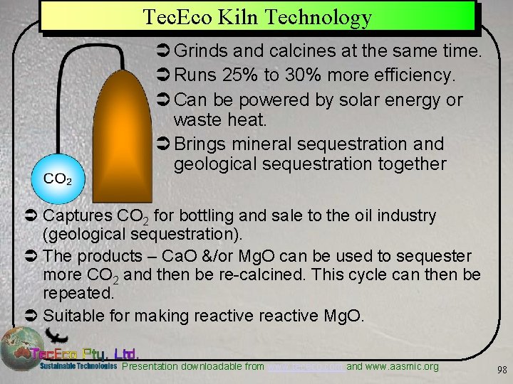 Tec. Eco Kiln Technology Ü Grinds and calcines at the same time. Ü Runs