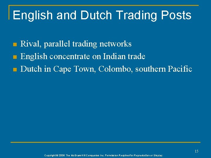 English and Dutch Trading Posts n n n Rival, parallel trading networks English concentrate