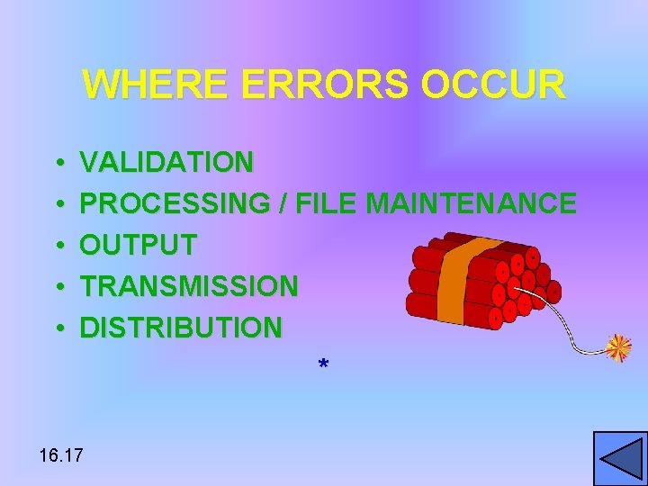 WHERE ERRORS OCCUR • • • VALIDATION PROCESSING / FILE MAINTENANCE OUTPUT TRANSMISSION DISTRIBUTION