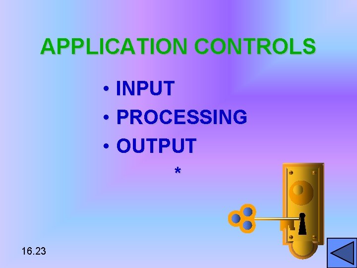 APPLICATION CONTROLS • INPUT • PROCESSING • OUTPUT * 16. 23 