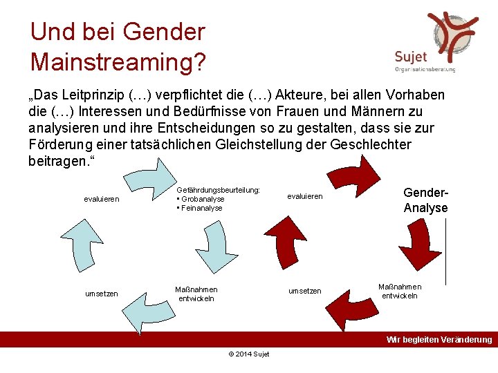 Und bei Gender Mainstreaming? „Das Leitprinzip (…) verpflichtet die (…) Akteure, bei allen Vorhaben