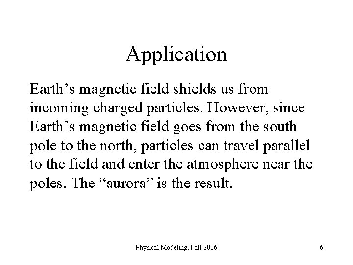 Application Earth’s magnetic field shields us from incoming charged particles. However, since Earth’s magnetic