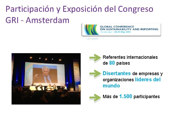 Participación y Exposición del Congreso GRI - Amsterdam Referentes internacionales de 80 países Disertantes