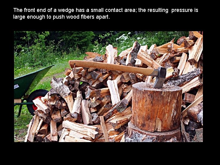 The front end of a wedge has a small contact area; the resulting pressure