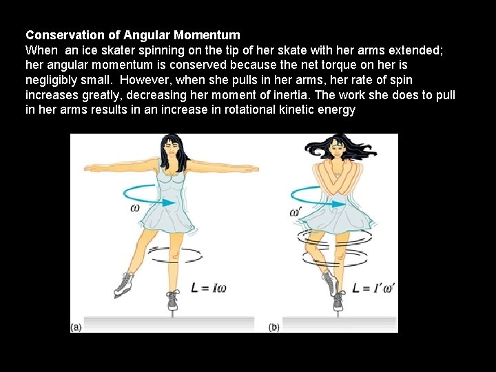 Conservation of Angular Momentum When an ice skater spinning on the tip of her