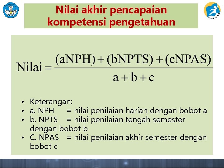 Nilai akhir pencapaian kompetensi pengetahuan • Keterangan: • a. NPH = nilai penilaian harian