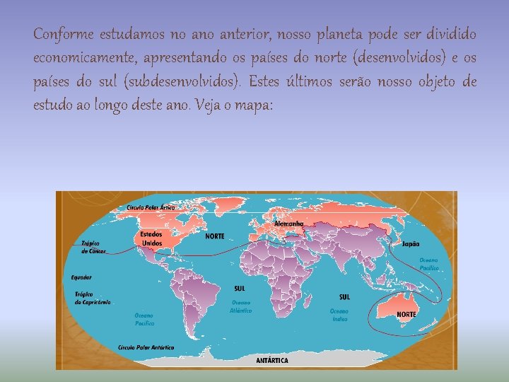 Conforme estudamos no anterior, nosso planeta pode ser dividido economicamente, apresentando os países do