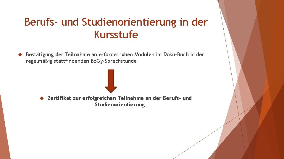 Berufs- und Studienorientierung in der Kursstufe Bestätigung der Teilnahme an erforderlichen Modulen im Doku-Buch