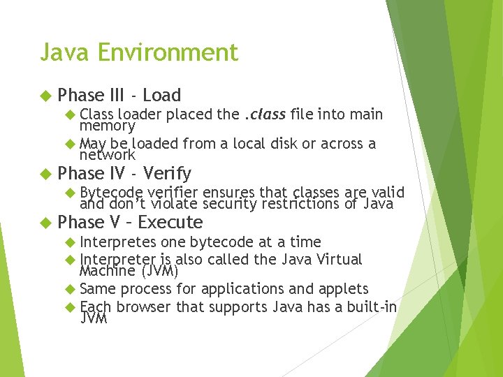 Java Environment Phase III - Load Class loader placed the. class file into main Java Environment Phase III - Load Class loader placed the. class file into main