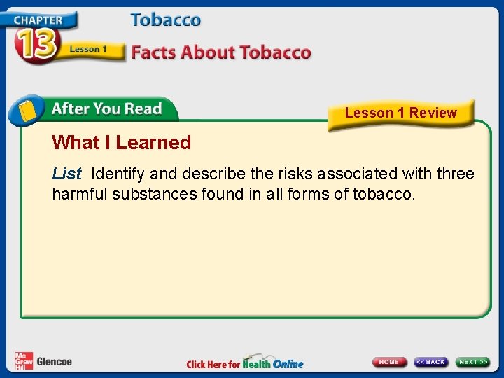 Lesson 1 Review What I Learned List Identify and describe the risks associated with