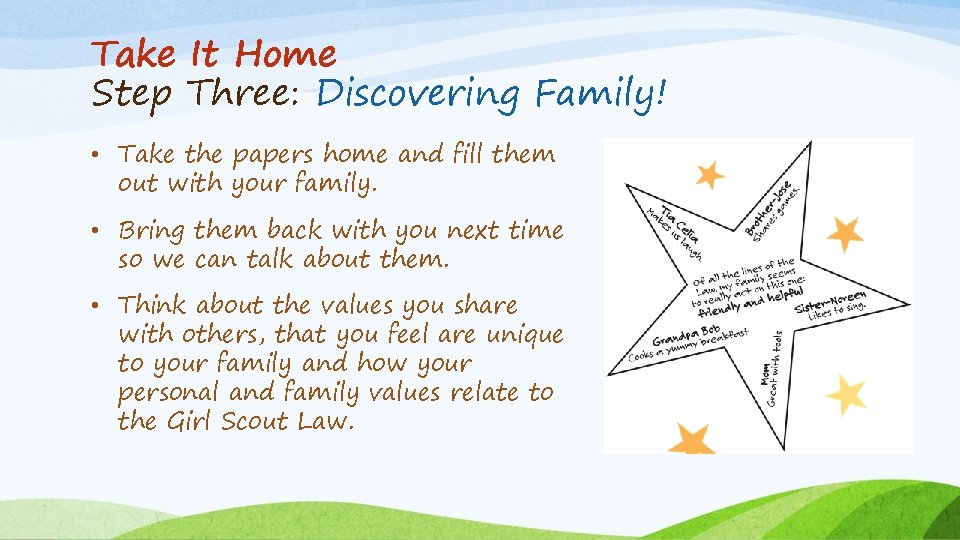 Take It Home Step Three: Discovering Family! • Take the papers home and fill