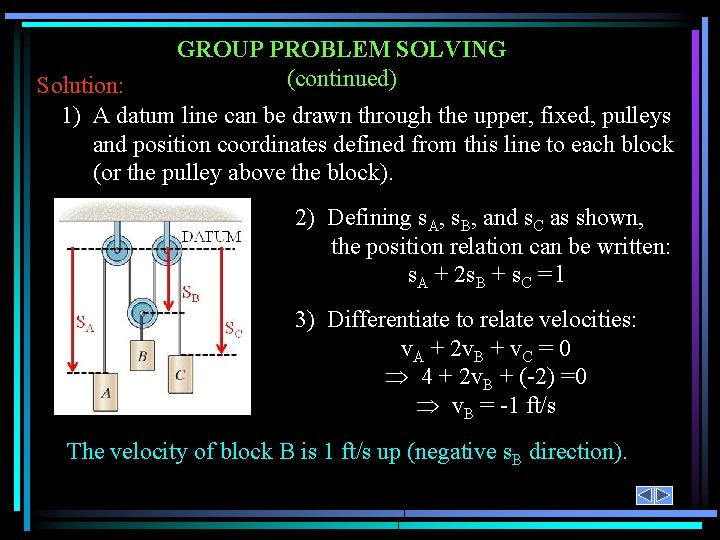 GROUP PROBLEM SOLVING (continued) Solution: 1) A datum line can be drawn through the