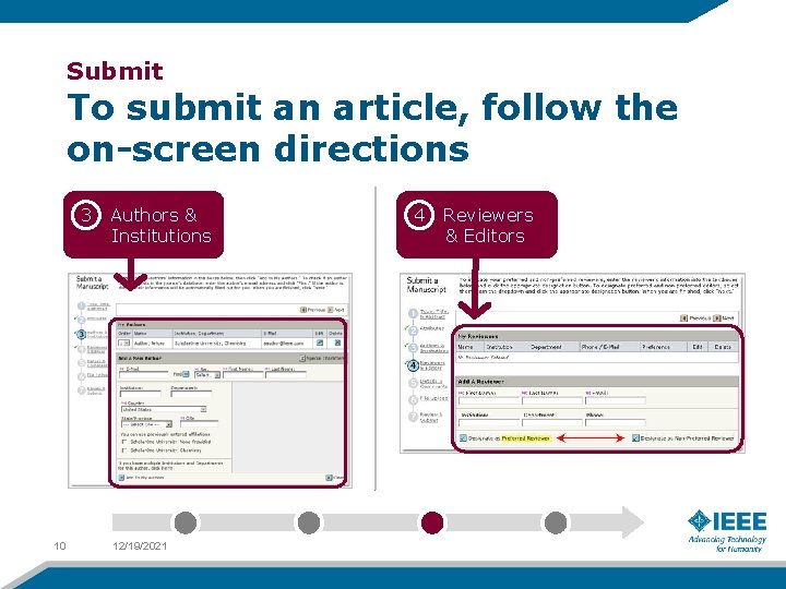 Submit To submit an article, follow the on-screen directions 3 10 Authors & Institutions