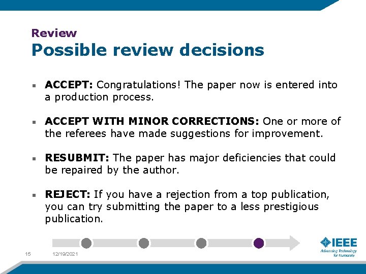 Review Possible review decisions ACCEPT: Congratulations! The paper now is entered into a production